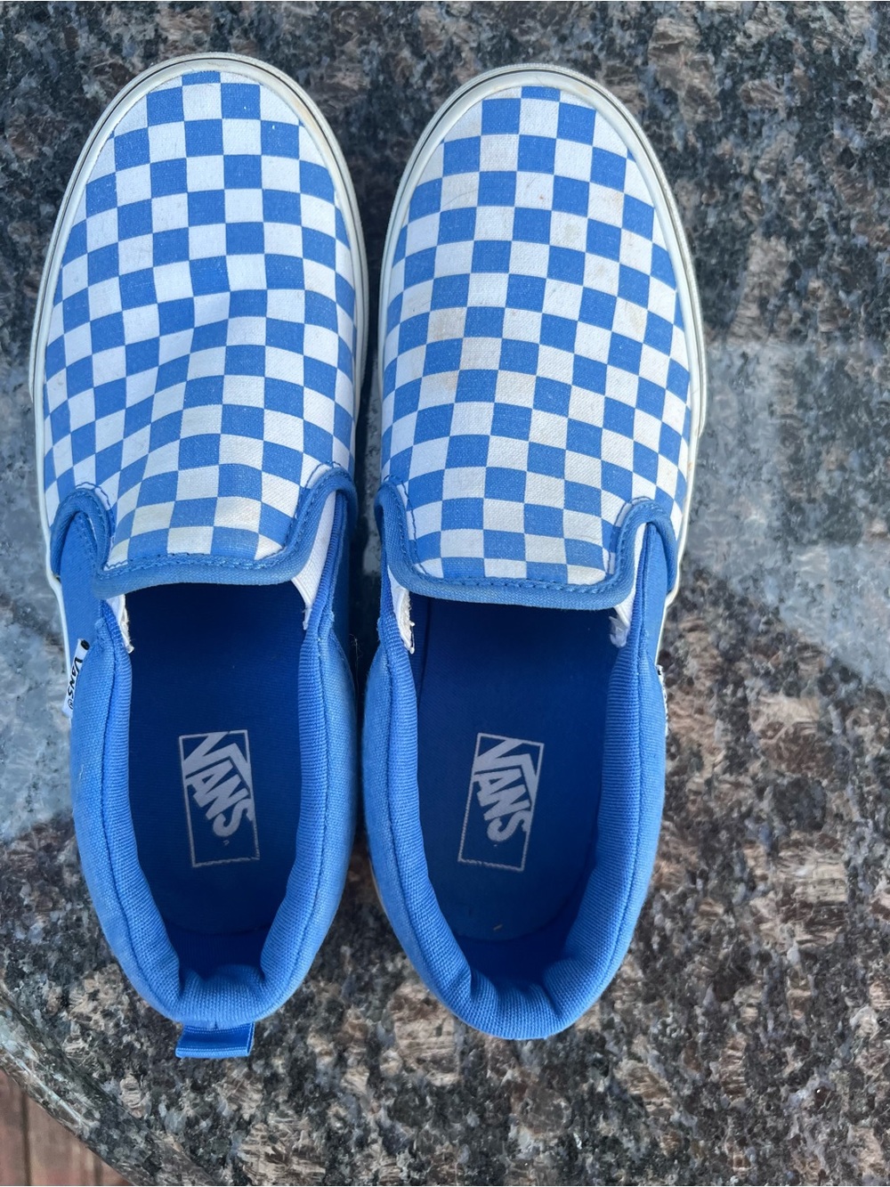 Vans Kids Checkerboard Slip-On in Blue and White